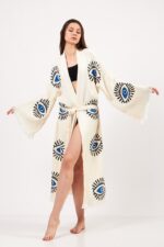 Eye Patterned Stone Printed Cotton Muslin Kimono