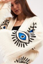 Eye Patterned Stone Printed Cotton Muslin Kimono