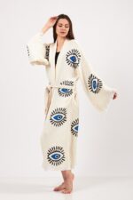 Eye Patterned Stone Printed Cotton Muslin Kimono