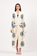 Eye Patterned Stone Printed Cotton Muslin Kimono