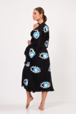 Göz Desenli Taş Baskılı Pamuklu Müslin Kimono Siyah – Bild 9