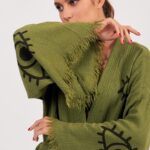 Göz Desenli Taş Baskılı Pamuklu Müslin Kimono Yeşil