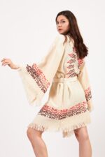 Hint Desenli Taş Baskılı Pamuklu Müslin Kimono