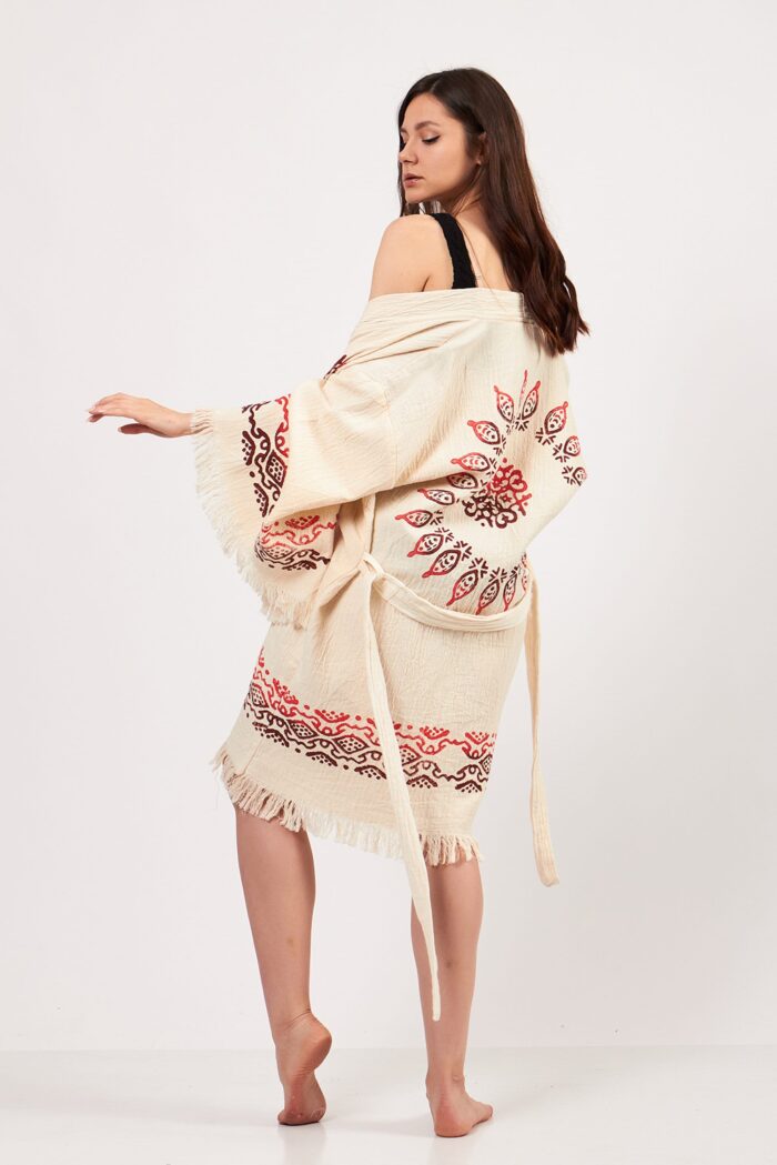 Hint Desenli Taş Baskılı Pamuklu Müslin Kimono Hint Desenli Taş Baskılı Pamuklu Müslin Kimono
