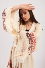 Hint Desenli Taş Baskılı Pamuklu Müslin Kimono