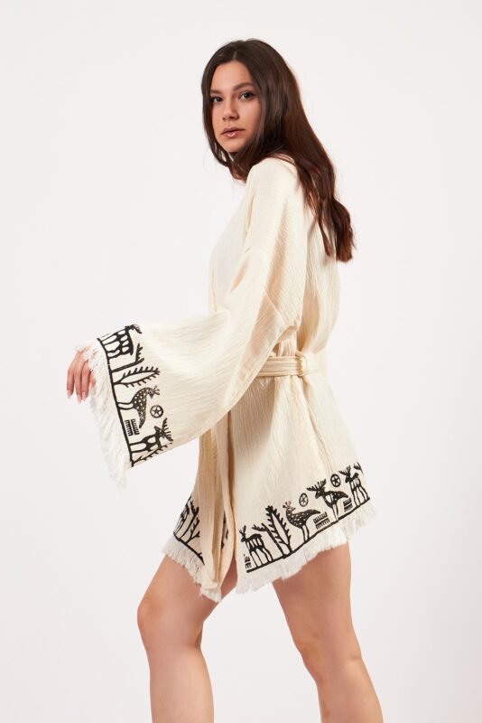 Home 42 Hittite Patterned Stone Printed Cotton Muslin Kimono