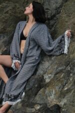 Hittite Stone Printed Cotton Kimono Muslin Grey
