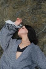 Hittite Stone Printed Cotton Kimono Muslin Grey