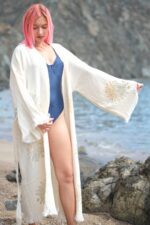 كيمونو موسلين مطبوع بنقشات النخيل الحجرية