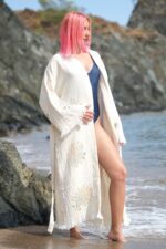 كيمونو موسلين مطبوع بنقشات النخيل الحجرية