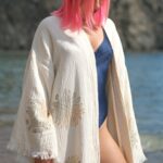 Palmiye Desenli Taş Baskılı Müslin Kimono