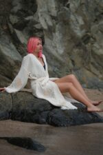 كيمونو موسلين مطبوع بنقشات النخيل الحجرية