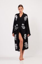 Tılsım Desenli Müslin Kimono Siyah - Görsel 7