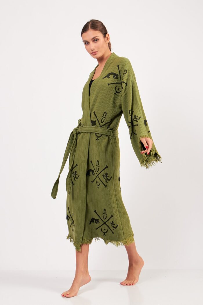 gobeklitepe-stone-printed-cotton-muslin-kimono-green Göbeklitepe Taş Baskılı Pamuklu Müslin Kimono Yeşil - Image 4