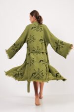 Göbeklitepe Taş Baskılı Pamuklu Müslin Kimono Yeşil - Image 2