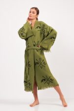 Göbeklitepe Taş Baskılı Pamuklu Müslin Kimono Yeşil - Image 5