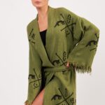 Göbeklitepe Stone Printed Cotton Muslin Kimono Green