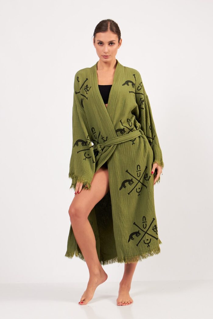 gobeklitepe-stone-printed-cotton-muslin-kimono-green Göbeklitepe Taş Baskılı Pamuklu Müslin Kimono Yeşil - Image 8