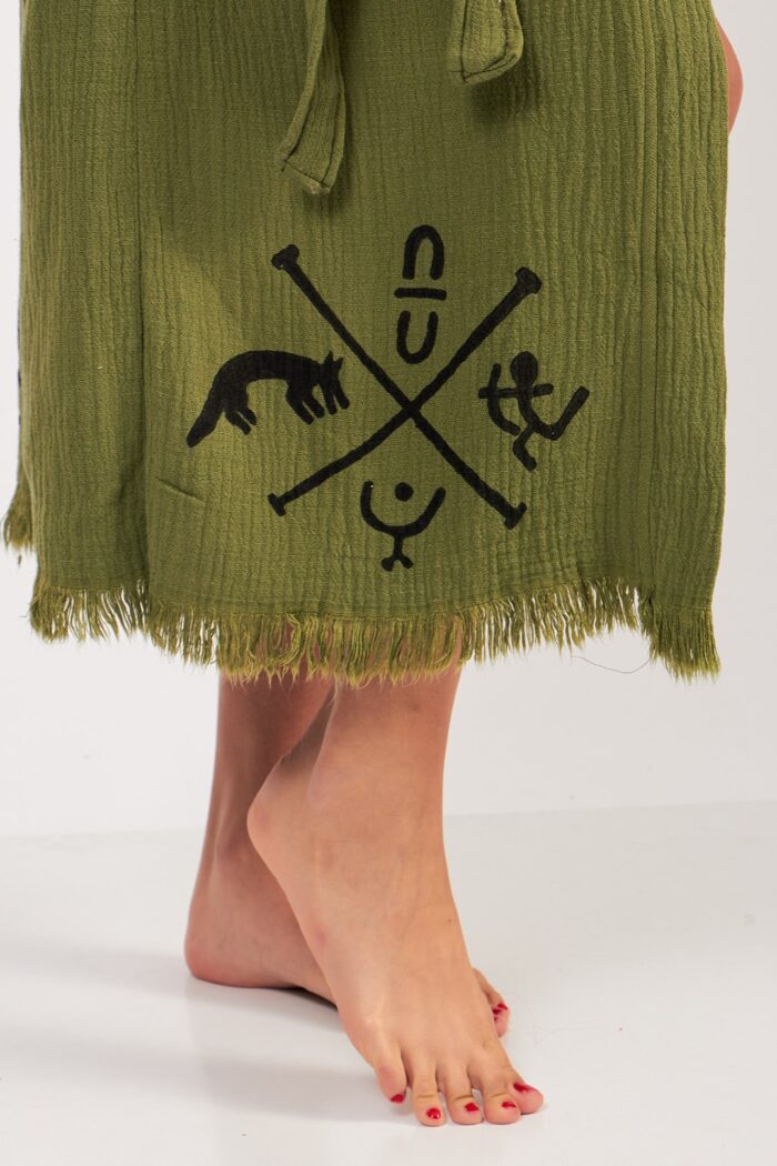 gobeklitepe-stone-printed-cotton-muslin-kimono-green Göbeklitepe Taş Baskılı Pamuklu Müslin Kimono Yeşil - Image 9