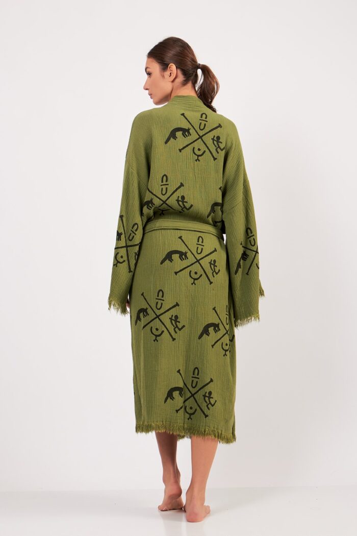 gobeklitepe-stone-printed-cotton-muslin-kimono-green Göbeklitepe Taş Baskılı Pamuklu Müslin Kimono Yeşil - Image 11