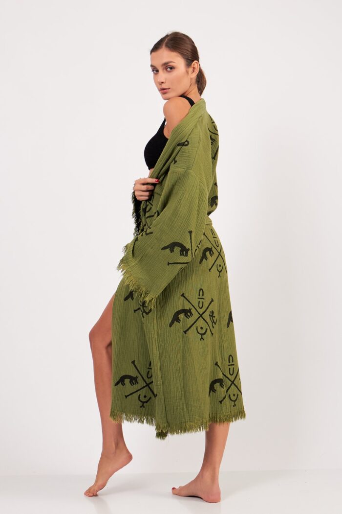 gobeklitepe-stone-printed-cotton-muslin-kimono-green Göbeklitepe Taş Baskılı Pamuklu Müslin Kimono Yeşil - Image 12