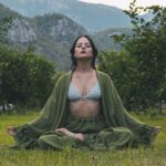 Hittite gemustert Stein gedruckt Baumwolle Musselin Kimono Grün Set