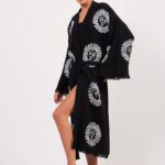 Arinna Stone Bedruckter Kimono aus Baumwolle Schwarz