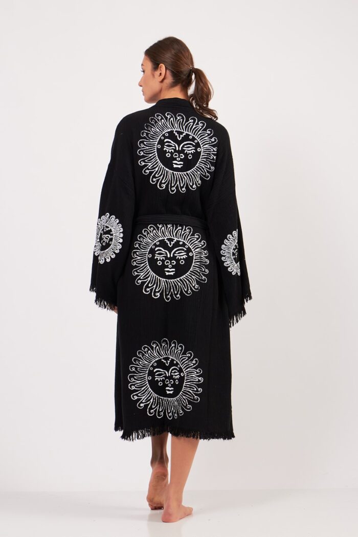 ⁦Arinna Taş Baskılı Pamuklu Kimono Siyah⁩ - الصورة ⁦4⁩