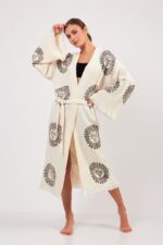 Arinna Taş Baskılı Pamuklu Müslin Kimono - الصورة 12