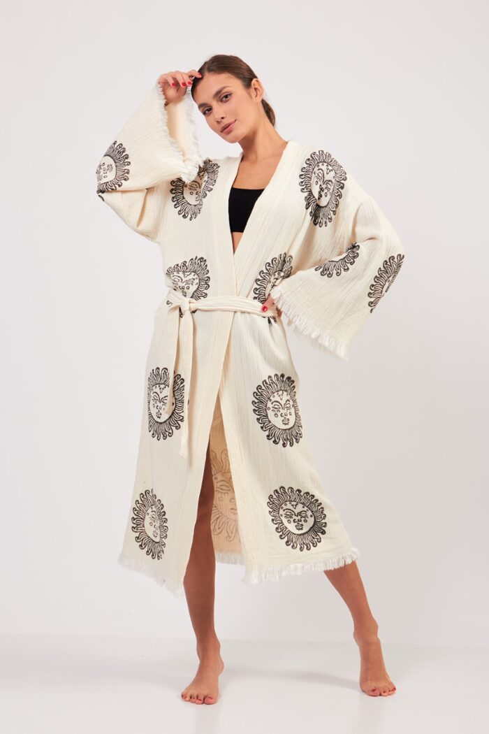 arinna-tas-baskili-pamuklu-muslin-kimono Arinna Taş Baskılı Pamuklu Müslin Kimono - الصورة 12