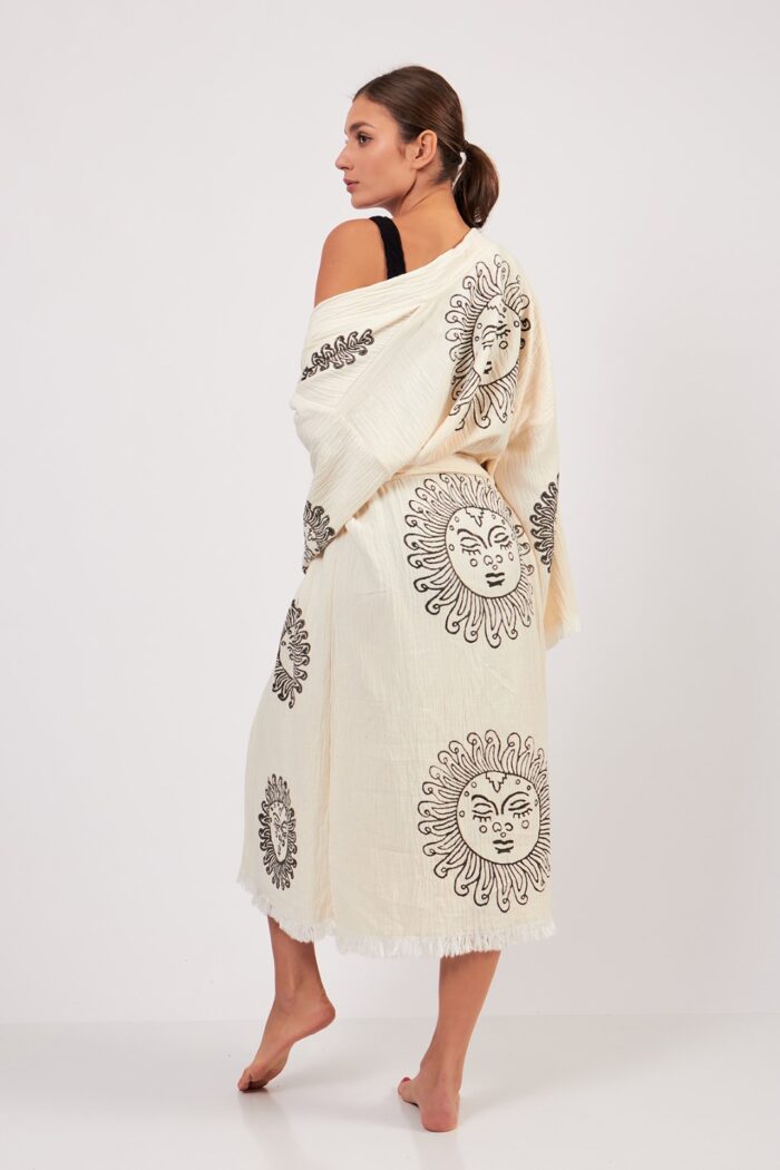 arinna-tas-baskili-pamuklu-muslin-kimono Arinna Taş Baskılı Pamuklu Müslin Kimono - الصورة 3