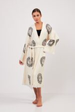 Arinna Taş Baskılı Pamuklu Müslin Kimono - الصورة 2