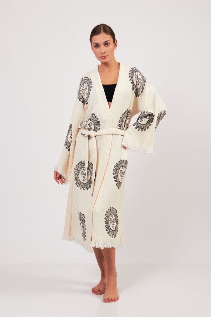 arinna-tas-baskili-pamuklu-muslin-kimono Arinna Taş Baskılı Pamuklu Müslin Kimono - الصورة 2