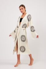 Arinna Taş Baskılı Pamuklu Müslin Kimono - الصورة 13