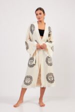 Arinna Taş Baskılı Pamuklu Müslin Kimono - الصورة 11