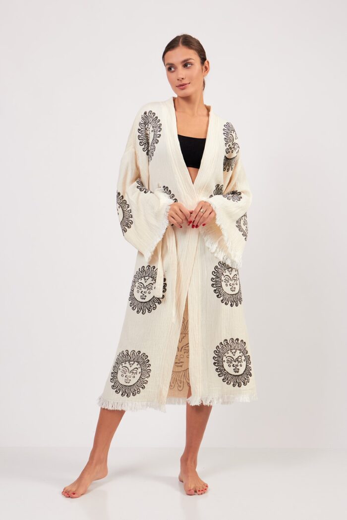 arinna-tas-baskili-pamuklu-muslin-kimono Arinna Taş Baskılı Pamuklu Müslin Kimono - الصورة 11