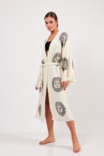 Arinna Taş Baskılı Pamuklu Müslin Kimono - الصورة 10