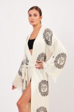Arinna Taş Baskılı Pamuklu Müslin Kimono - الصورة 8