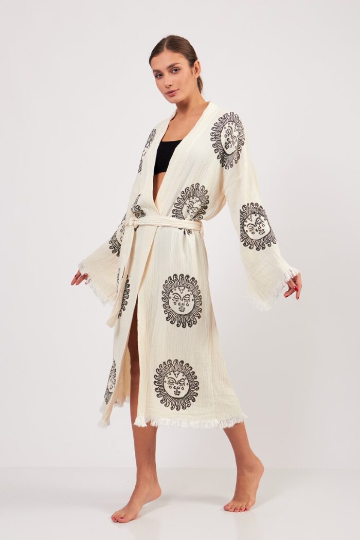 arinna-tas-baskili-pamuklu-muslin-kimono Arinna Taş Baskılı Pamuklu Müslin Kimono - الصورة 13