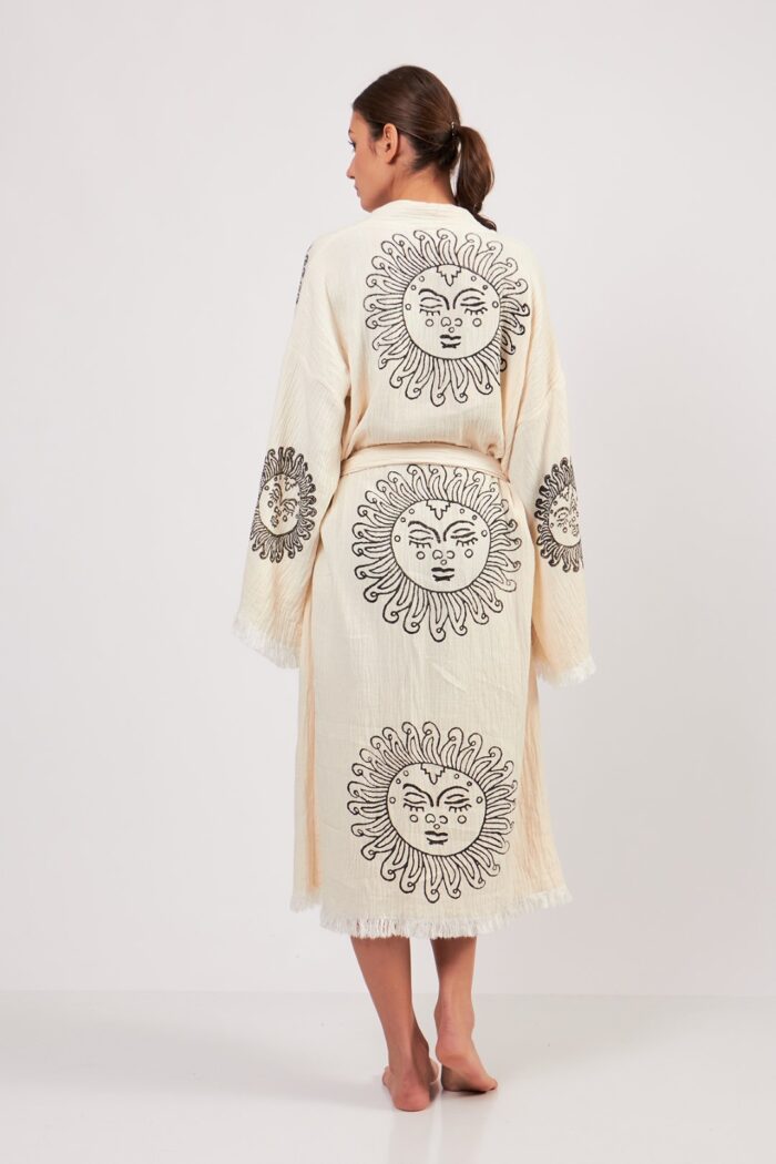 arinna-tas-baskili-pamuklu-muslin-kimono Arinna Taş Baskılı Pamuklu Müslin Kimono - الصورة 5