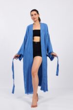 Blue Classic Pamuklu Müslin Kimono - Görsel 16
