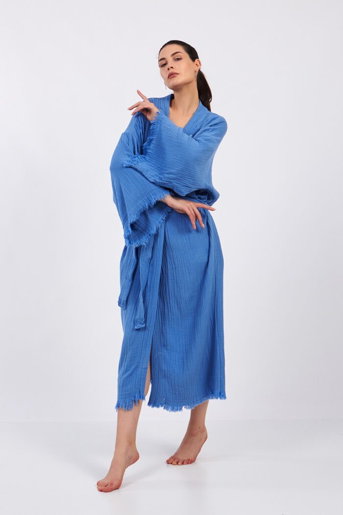 blue-classic-pamuklu-muslin-kimono Blue Classic Pamuklu Müslin Kimono - Görsel 7