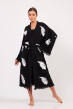 Bracken Stone Printed Cotton Kimono Black