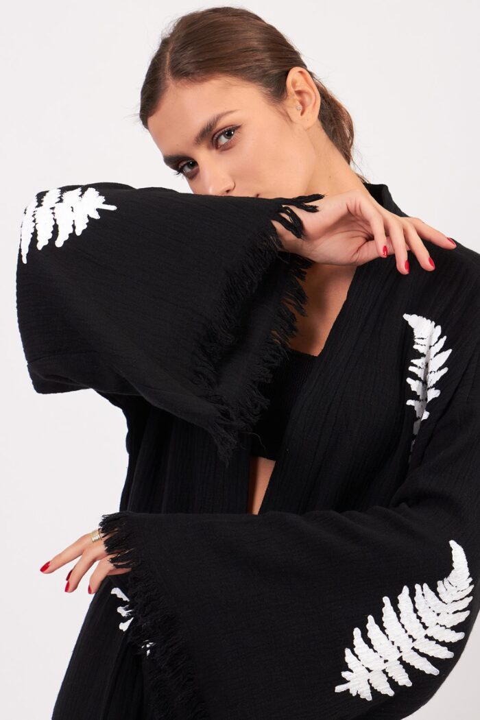 Bracken Taş Baskılı Pamuklu Kimono Siyah - Image 4