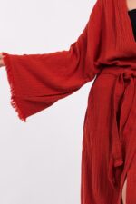 Classic Pamuklu Müslin Kimono Kırmızı - الصورة 2