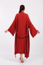 Classic Pamuklu Müslin Kimono Kırmızı - الصورة 9