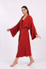 Classic Pamuklu Müslin Kimono Kırmızı - الصورة 5
