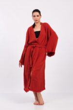 Classic Pamuklu Müslin Kimono Kırmızı - الصورة 3