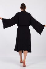 Classic Pamuklu Müslin Kimono Siyah - الصورة 2
