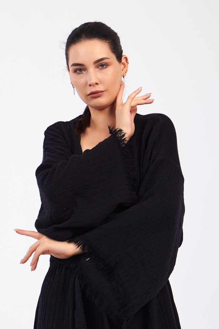 classic-pamuklu-muslin-kimono-siyah Classic Pamuklu Müslin Kimono Siyah - الصورة 3